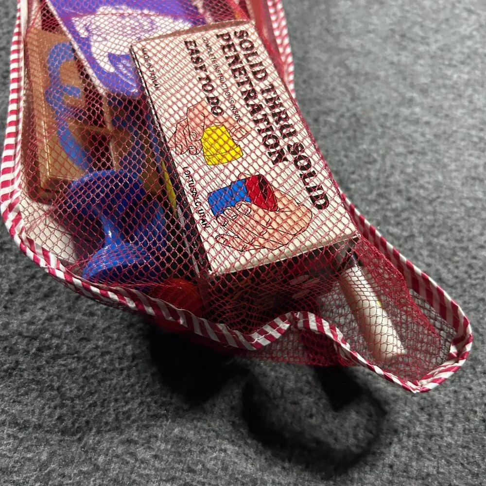 Vintage Mesh Stocking‎ Filled Opened with Magic Toys Christmas